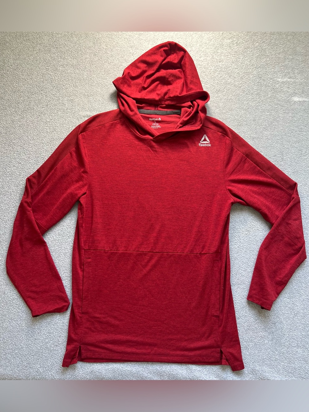 Reebok Youth Hoodie Large 12 14 Red Performance Pullover Kangaroo Pocket